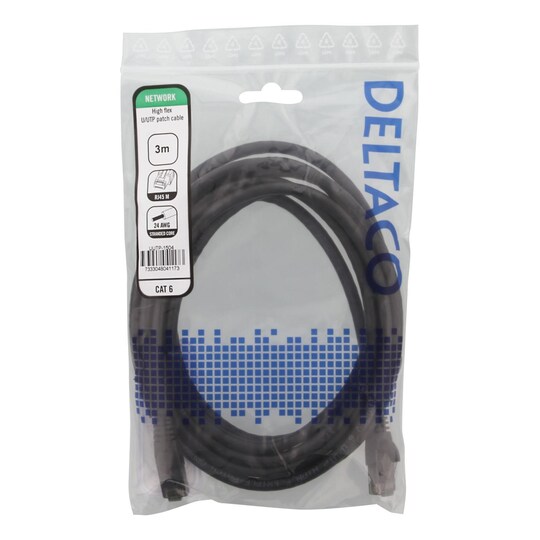 DELTACO High Flexible U/UTP Cat.6 patch cable, 24AWG, TPE, 3m, Black