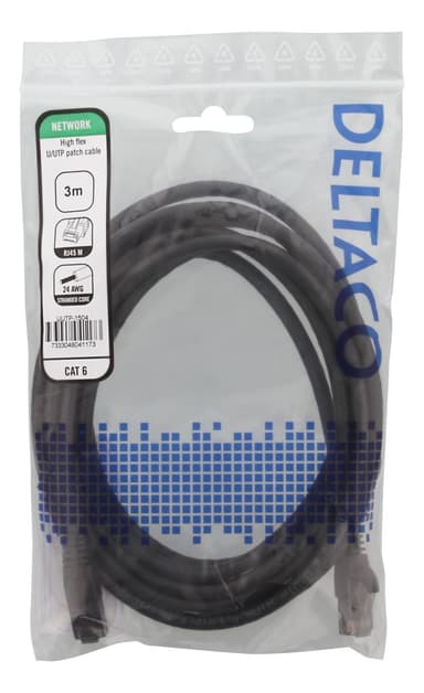 DELTACO High Flexible U/UTP Cat.6 patch cable, 24AWG, TPE, 3m, Black