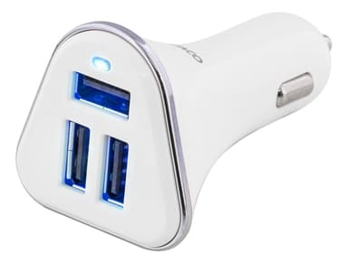 DELTACO car charger, 5,2A, 3xUSB Type A, 12-24V DC input, white/silver