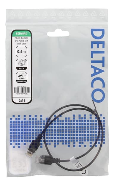 DELTACO Ultra Slim U/UTP Cat.6 patch cable, OD:2.6mm, Black
