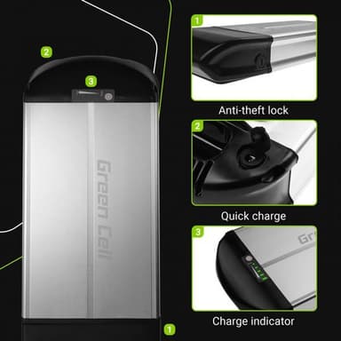 Green Cell elcykelbatteri 36V 10Ah med lader
