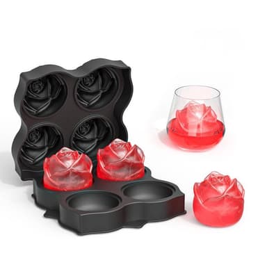 Ice Cube Form Rose Shape Silikone Sort 4-Cavity