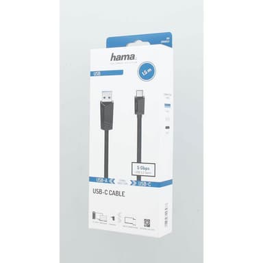 HAMA Kabel USB-C - USB-A USB 3.2 5 Gbit/s 1.5m Sort