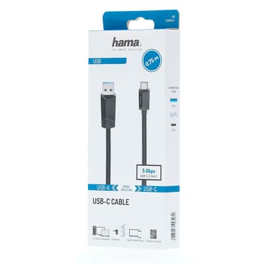 HAMA Kabel USB-C - USB-A USB 3.2 5 Gbit/s 0.75m Sort