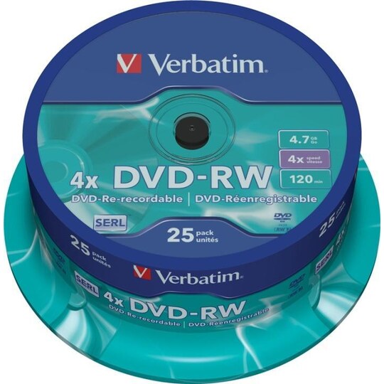 Verbatim DVD-RW, 4x, 4,7 GB/120 min, 25-pack spindel, SERL