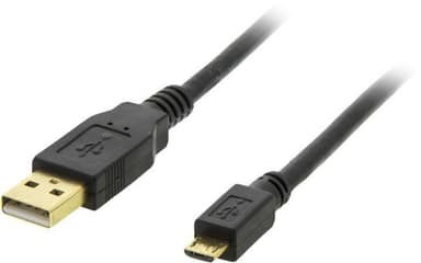 DELTACO, USB 2.0 kabel, USB-A han - Micro B han, 2m, sort