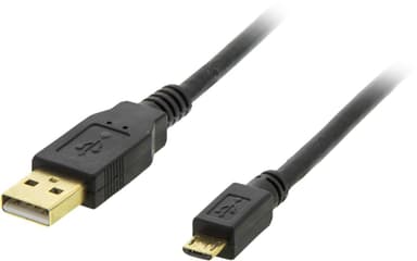 DELTACO, USB 2.0 kabel, USB-A han - Micro B han, 2m, sort