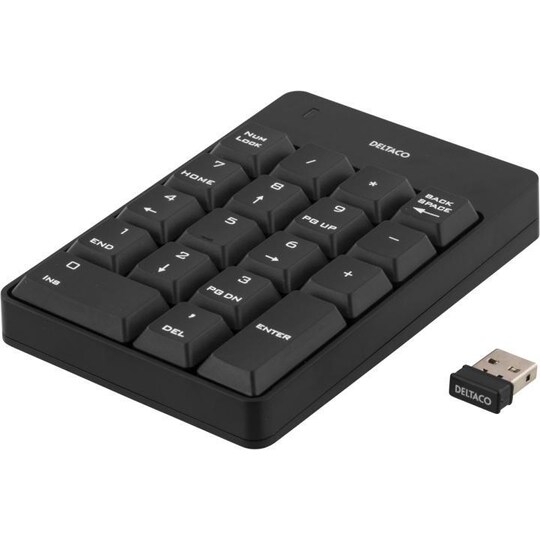 DELTACO trådløst numeriskt tastatur, USB, 10m rækkevidde, sort