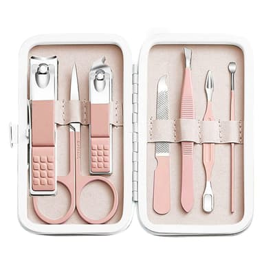 Sæt til manicure, pedicure og ansigtspleje med etui 7 dele Pink
