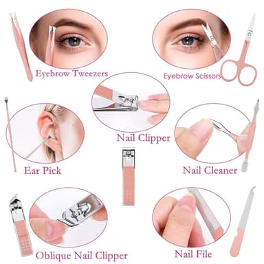 Sæt til manicure, pedicure og ansigtspleje med etui 7 dele Pink