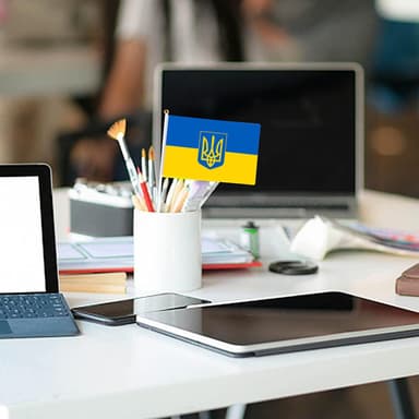 Håndholdt ukrainsk flag med våbenskjold 14 × 21 cm polyester Blå/Gul