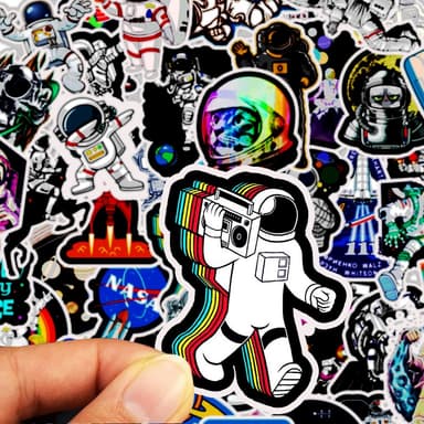 Klistermærker Cartoon Astronaut Space Station 50-pak MultiColor