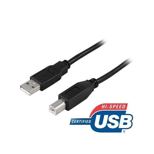 DELTACO, USB 2.0 kabel, USB-A han - USB-B han, 3m, sort