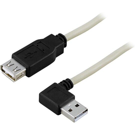 DELTACO USB 2.0 kabel Type A ha vinklede - Type A hun 0,2m, hvid/sort
