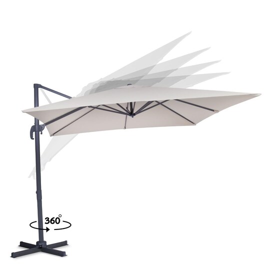 VONROC Parasol Pisogne 300x300cm - Kipbar parasol - 360°C drejelig - Justerbar hældningsvinkel - UV-bestandig - Beige - Inkl. Beskyttelsesovertræk