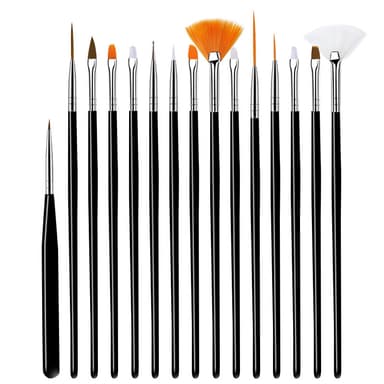 Nail Art børstesæt med 15 stk Sort