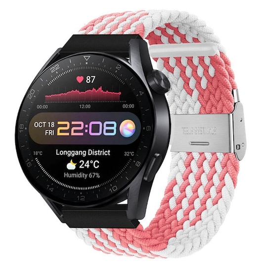 Flettet Elastik Armbånd Huawei Watch 3 Pro (48mm) - pinkwhite