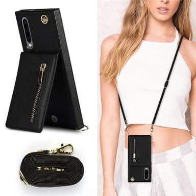 Zipper halskæde etui Huawei P30 - Sort