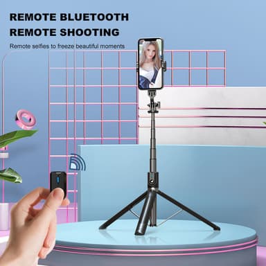 Udtrækkelig selfie-stick/stativ med Bluetooth fjernbetjening Sort