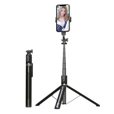 Udtrækkelig selfie-stick/stativ med Bluetooth fjernbetjening Sort