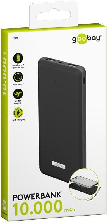 Goobay Trådløs hurtig opladning Powerbank 10.000 mAh (USB-C™ PD, QC 3.0)