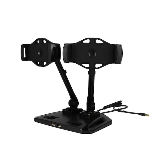 Double arm Smartphone and tablet stand, 2x 4"-12", 2x USB, rotation, b
