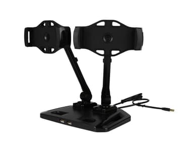 Double arm Smartphone and tablet stand, 2x 4"-12", 2x USB, rotation, b