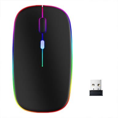Trådløs mus med RGB LED dual mode Bluetooth/Wifi Sort