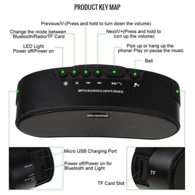 Bluetooth højttaler til udendørs cykling Sort