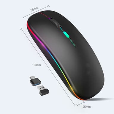 Trådløs mus med RGB LED dual mode Bluetooth/Wifi Sort