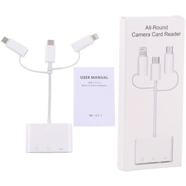 Memorycardlæser med USB-C, MicroUSB og Lightning
