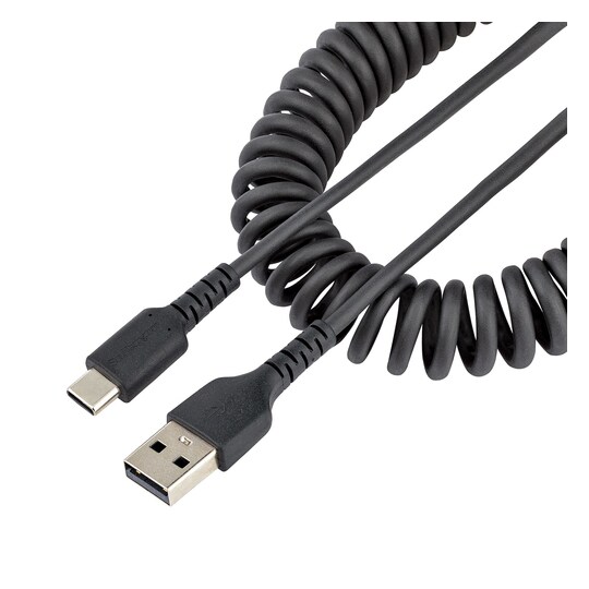 StarTech.com 1 m USB-A till C-laddningskabel, kraftig spiralkabel för snabb lad