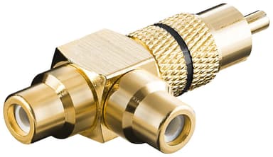 Phono-Y-adapter, hanstik til 2x hunstik, udført i guld, sort