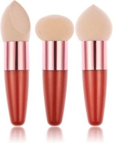 Powder Puff Svampe Makeup Svampblender Puff Med Håndtag 3 Pakke Natur