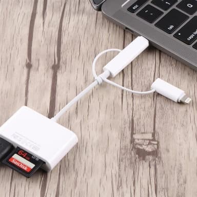 Memorycardlæser med USB-C, MicroUSB og Lightning