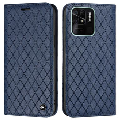 SKALO Xiaomi Redmi 10C Rhombus Litchi Flip Cover - Blå