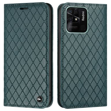SKALO Xiaomi Redmi 10C Rhombus Litchi Flip Cover - Grøn
