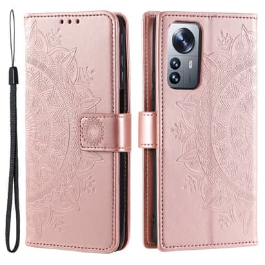 SKALO Xiaomi 12 Pro Mandala Flip Cover - Rosa guld