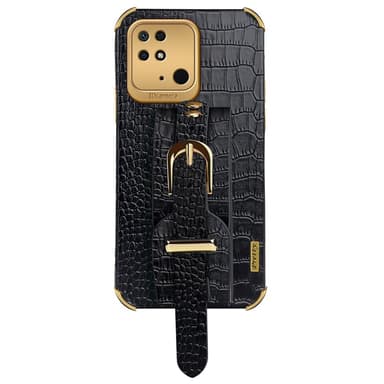 SKALO Xiaomi Redmi 10C Crocodile Guldkant Cover med håndrem - Sort
