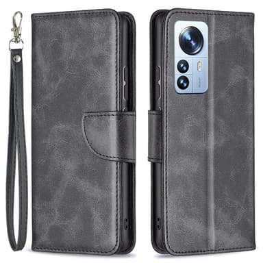 SKALO Xiaomi 12 Pro Flip Cover m. pung i PU-læder - Sort