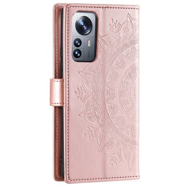 SKALO Xiaomi 12 Pro Mandala Flip Cover - Rosa guld