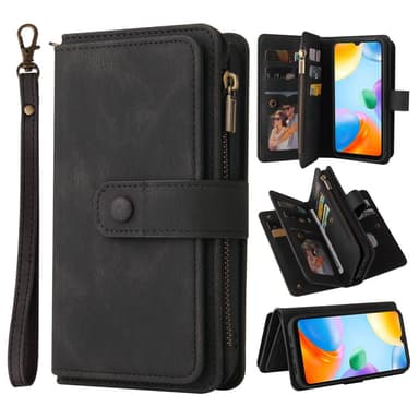 SKALO Xiaomi Redmi 10C Big Wallet 17-RUM Pungetui - Sort