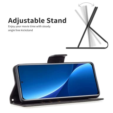 SKALO Xiaomi 12 Pro Flip Cover m. pung i PU-læder - Sort