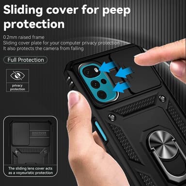 SKALO Motorola Moto G22 Armor Hybrid Metal Ring Camera Slider - Sort