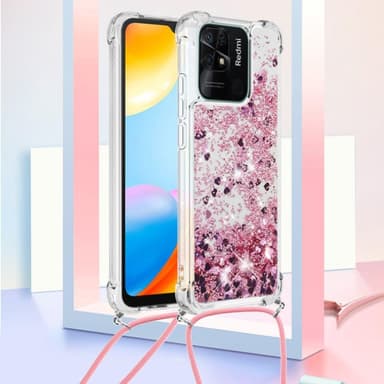 SKALO Xiaomi Redmi 10C Kvicksand Glitter Mobile Collar - Rosa guld