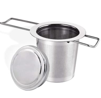 Te-infuser med foldehåndtag og låg rustfrit stål sølv 2-delt