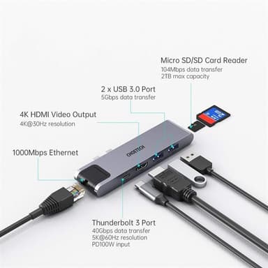 Choetech 7 i 1 USB-C Adapter til Macbook Pro (2017) (2018) Air (2018) (2020)