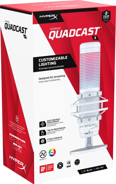 HyperX QuadCast S mikrofon (hvid)