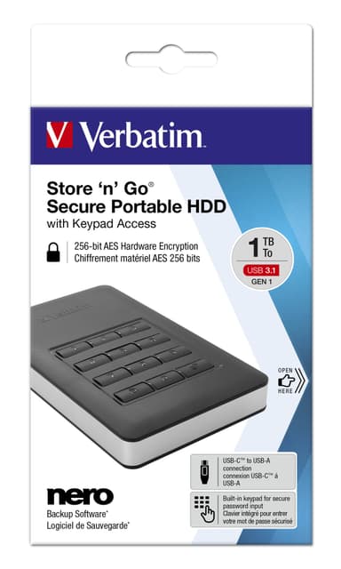 Verbatim Store'n'Go ekstern harddisk 1000 GB Sort, Sølv