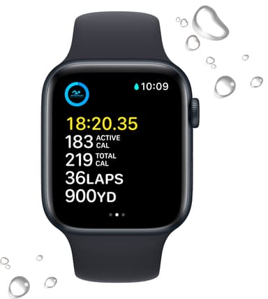 Apple Watch SE 2nd Gen 44 mm GPS (Midnight Alu/Midnight sportsbånd)